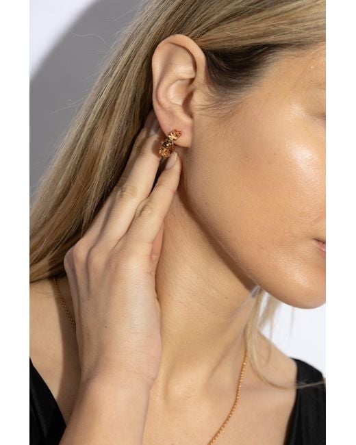 Versace Metallic Brass Earrings With Logo