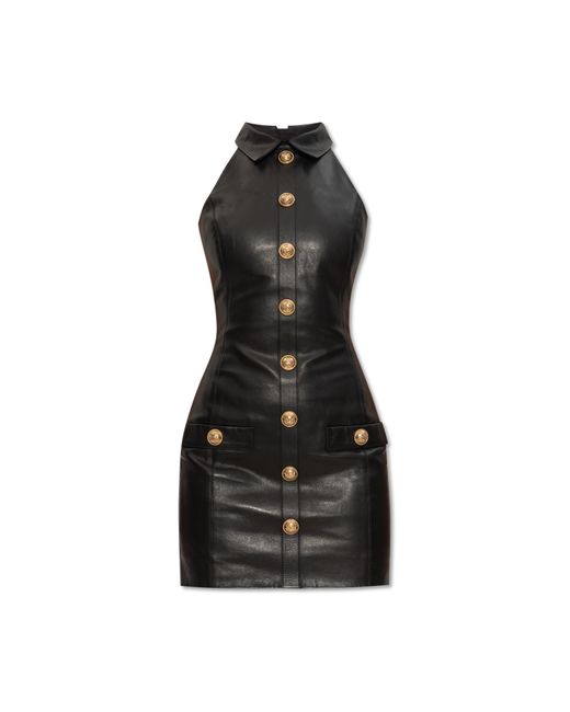 Balmain Black Leather Dress