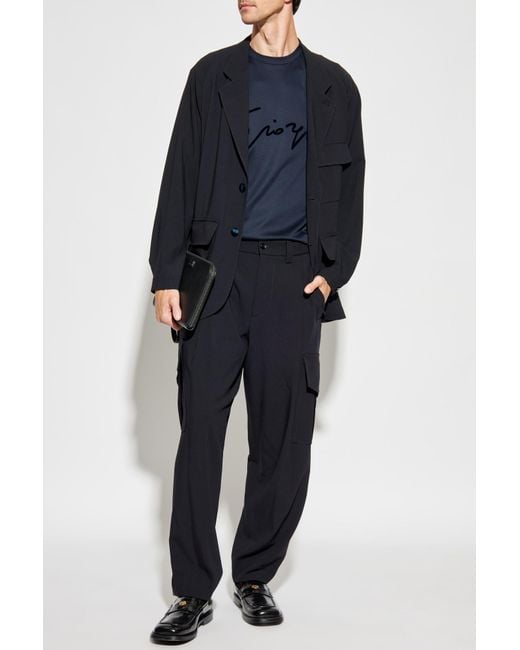 Giorgio Armani Blue T-Shirt With A Logo And A Velvet Finish for men