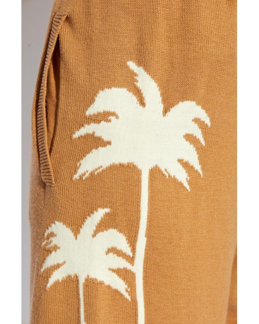 Palm Angels Natural Shorts With Palm Pattern for men