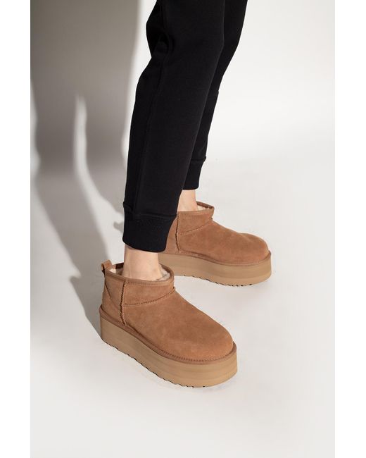 Ugg Brown Classic Ultra Mini Platform Suede Classic Boots