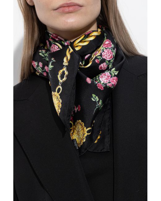 Dolce & Gabbana Black Silk Scarf With Floral Motif