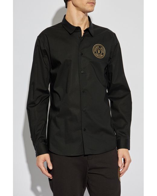 Versace Jeans Couture Black Shirt With Printed Logo for men