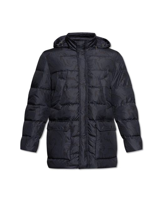 Etro Blue Down Jacket With Detachable Hood for men