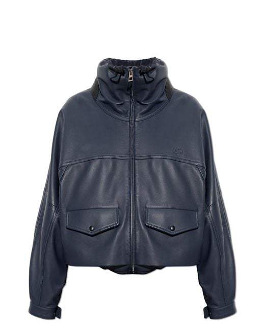 Loewe Blue Leather Jacket With Stand-Up Collar
