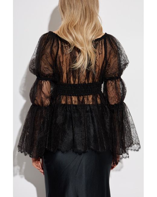 Blumarine Black Lace Top With Long Sleeves