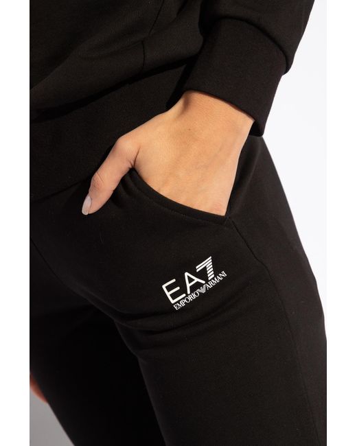 EA7 Black Cotton Sweatpants With Logo,