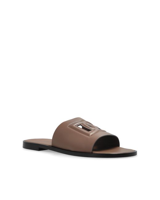 Dolce & Gabbana Black Leather Slides With Logo for men