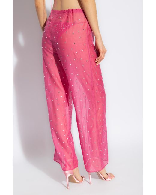 Oseree Pink Crystal-embellished Trousers,