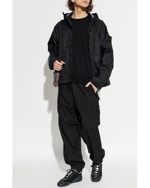 Stone Island Black Trousers With Logo Patch for men