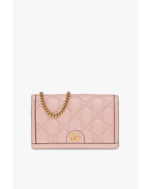 Gucci Quilted Wallet With Chain in Pink Lyst