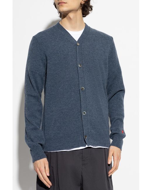 COMME DES GARÇONS PLAY Blue Cardigan With Logo Patch