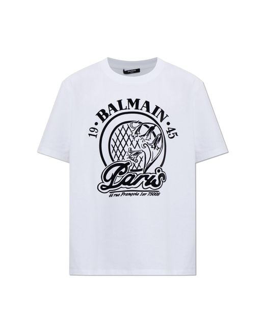 Balmain White T-Shirt With Logo for men