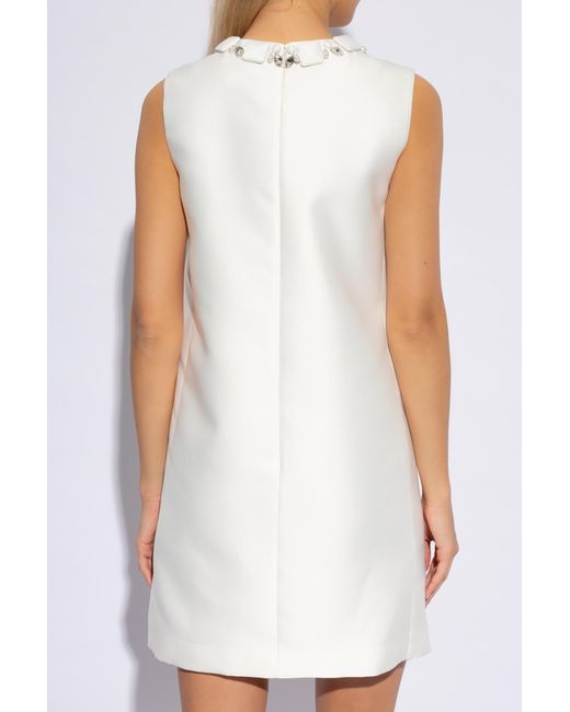 Versace White Dress With Appliqués At The Neckline,