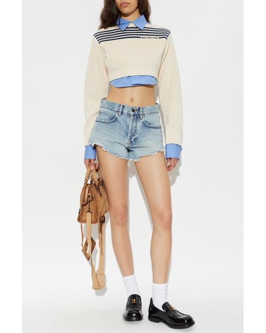 Balenciaga Blue Cropped Sweater With Logo
