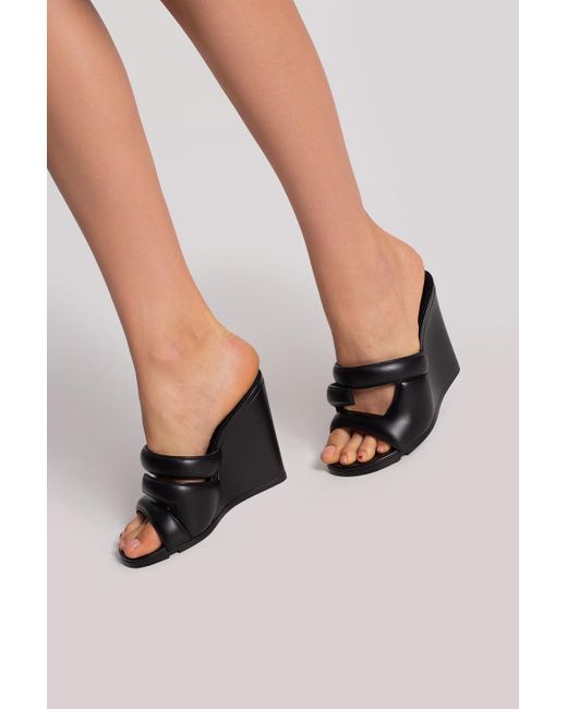 black leather wedge mules