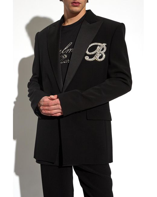 Balmain Black Blazer With 'b' Application, for men