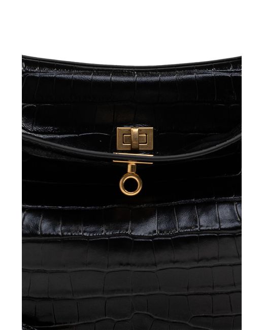 Balenciaga Black Crocodile-Embossed Leather Shoulder Bag