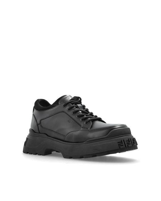 Fendi Black Leather Shoes "Force Light" for men