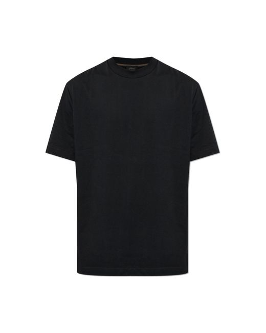 Brioni Black Cotton T-Shirt With Logo for men