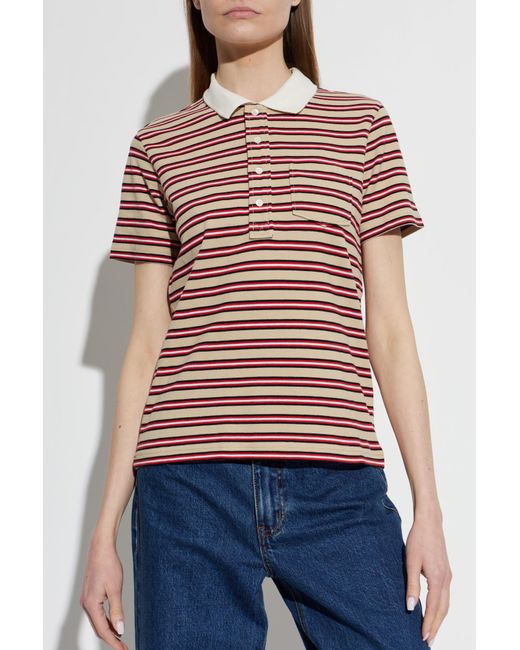 A.P.C. Red Striped Pattern Polo