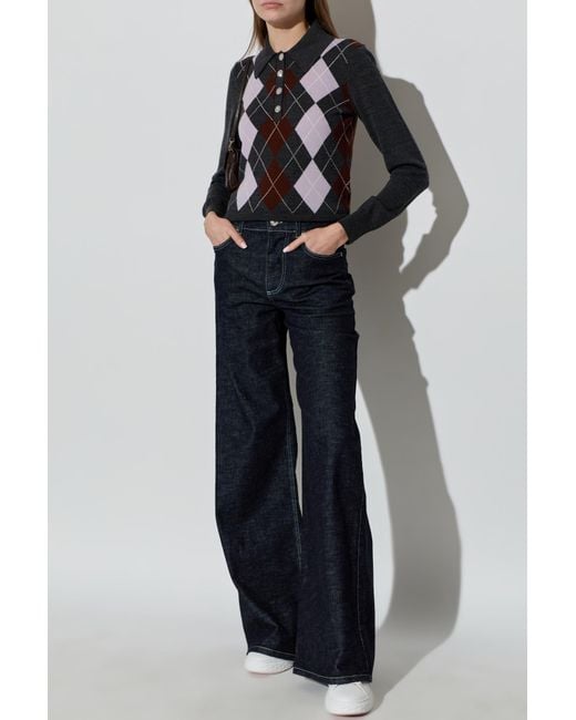 Self-Portrait Black Wool Polo With Long Sleeves