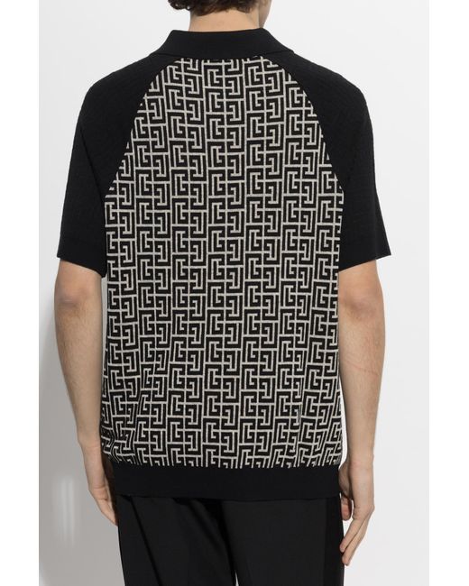 Balmain Black Polo With Monogram for men