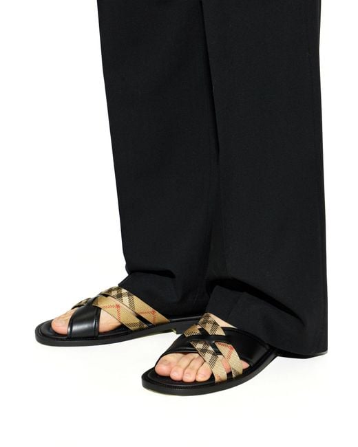 Burberry Black Leather Slides for men