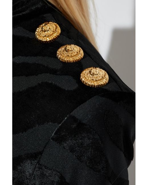 Balmain Black Dress With A Patterned Velvet Finish