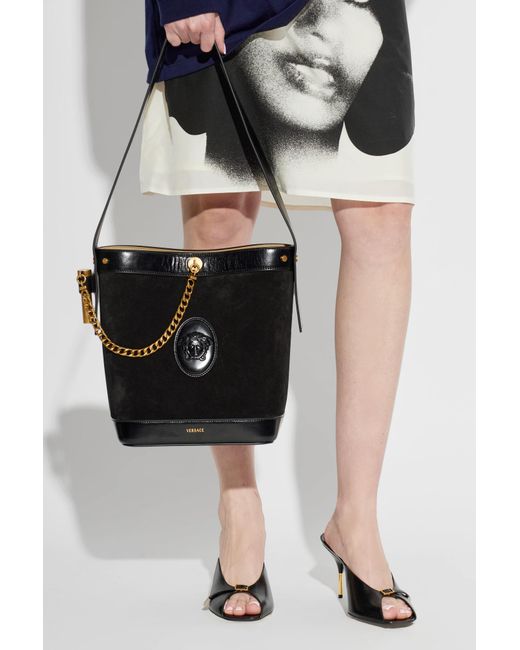 Versace Black Pivot Small' Bucket Shoulder Bag