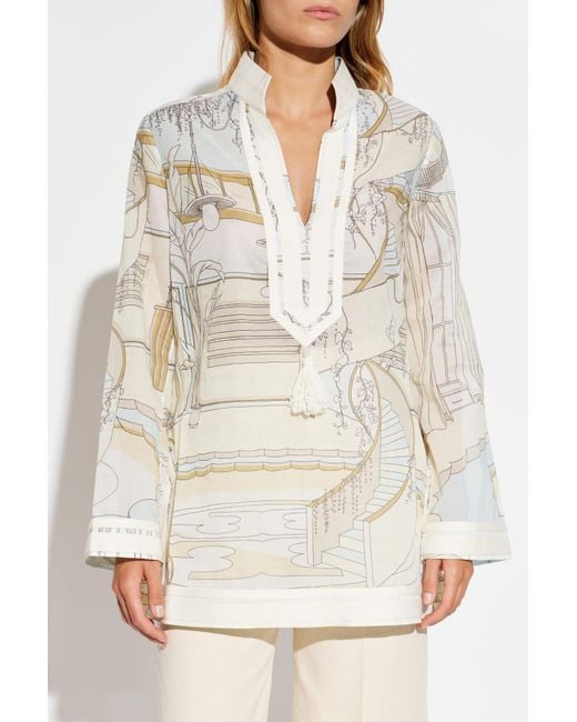 Tory Burch White Patterned Tunic