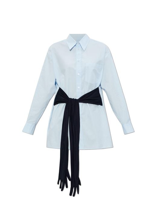 MM6 by Maison Margiela Blue Shirt With Decorative Tie