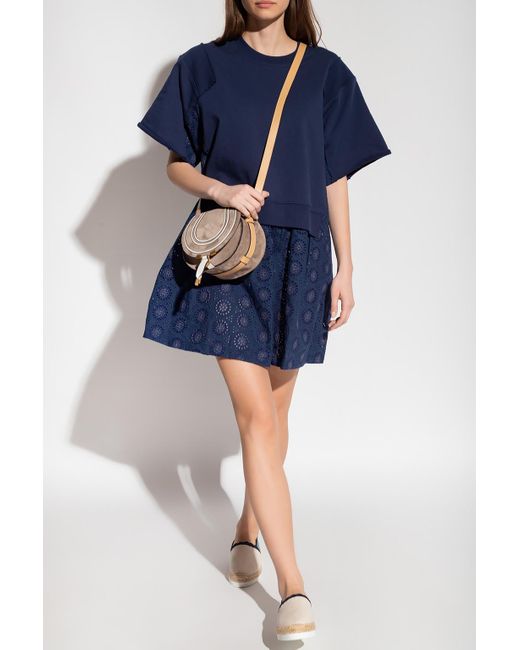 See By Chloé Blue Dress With Broderie Anglaise