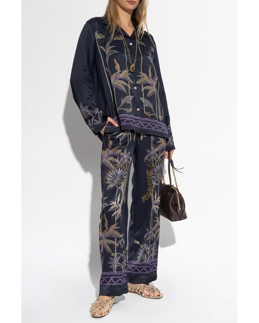 Forte_forte Blue Satin Trousers With Print