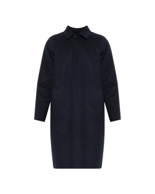 Kiton Blue Cashmere Coat With Single Vent for men