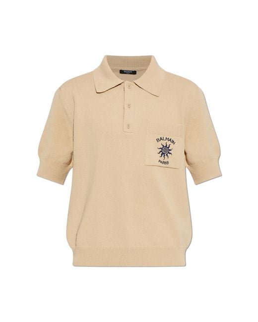 Balmain Natural Polo Shirt With Pocket for men