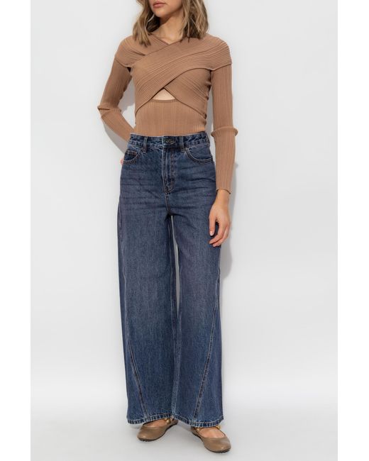 Self-Portrait Brown Ribbed Top With Long Sleeves