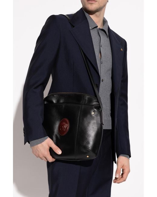 Versace Black Leather Shoulder Bag With Medusa Head for men