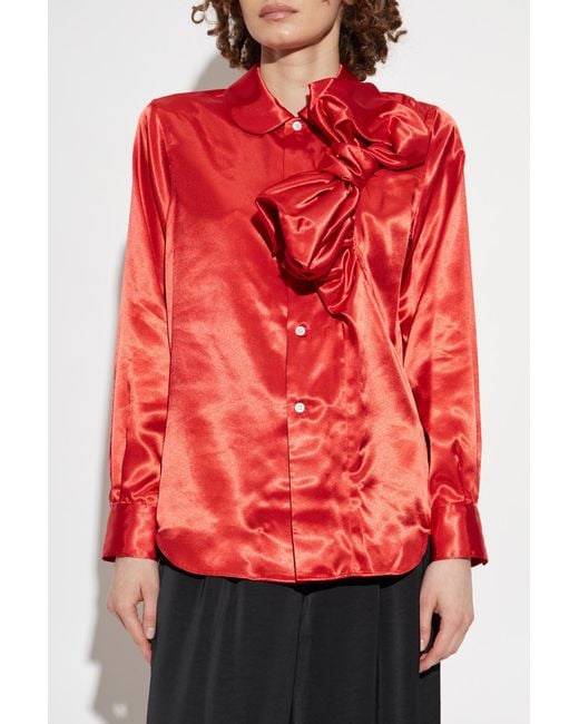 CDG by Comme des Garcons Red Satin Shirt With Decorative Bow