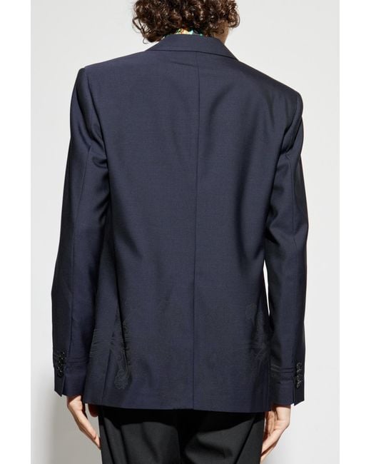 Etro Blue Wool Blazer With Single Vent for men