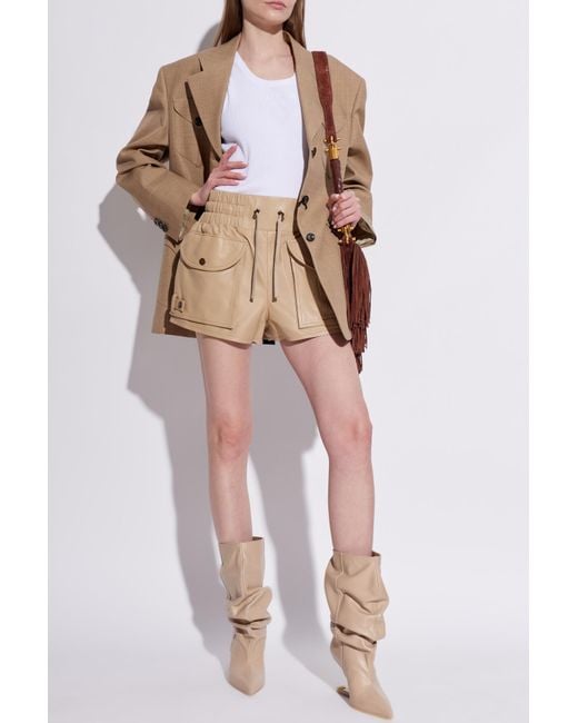 Balmain Natural Leather Shorts With Pockets