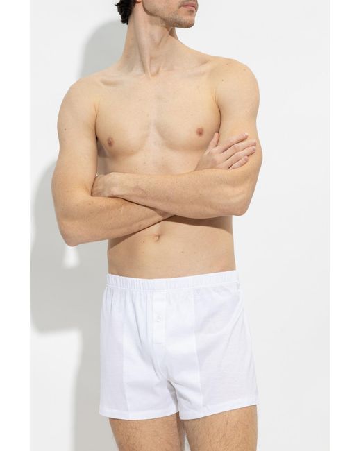 Hanro White Cotton Boxers for men