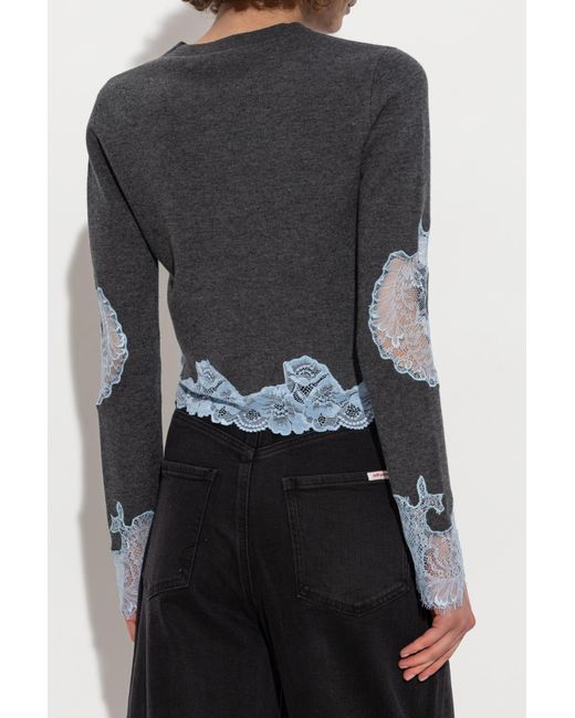 Self-Portrait Gray Sweater With Lace Inserts