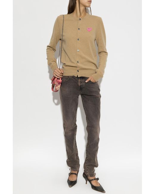 COMME DES GARÇONS PLAY White Wool Cardigan With Logo Patch