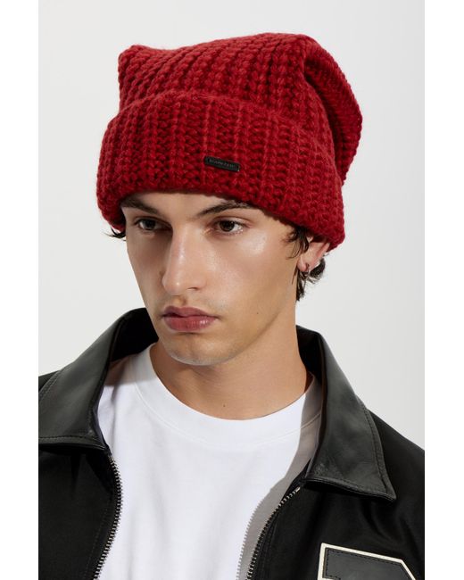 DSquared² Red Wool Beanie With Patch for men