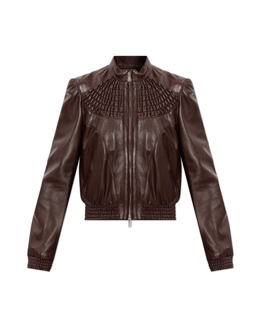 McQueen Brown Leather Jacket With Stand-Up Collar