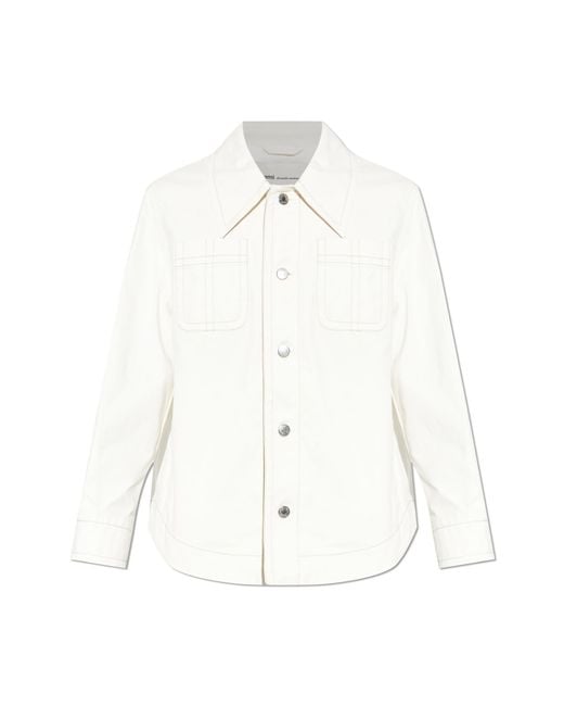 AMI White Denim Jacket With Pockets for men