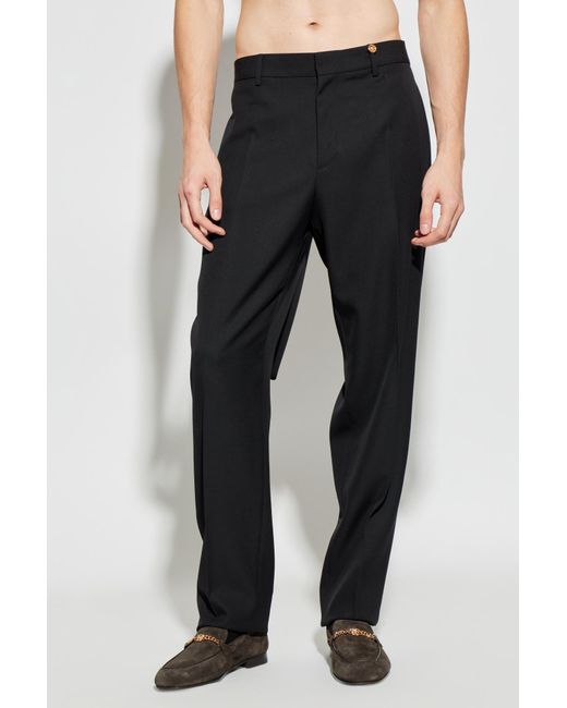 Versace Black Wool Pleated Trousers for men