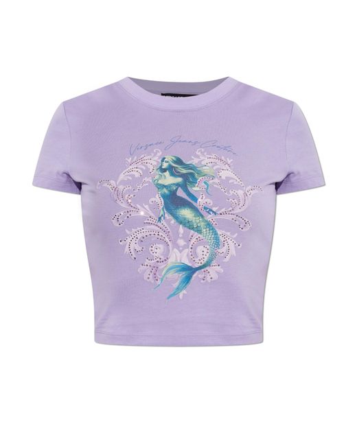 Versace Jeans Couture Purple T-Shirt With Print And Shimmering Sequins