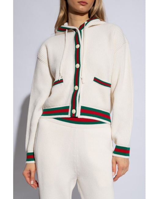 Gucci White Wool Cardigan With Hood,